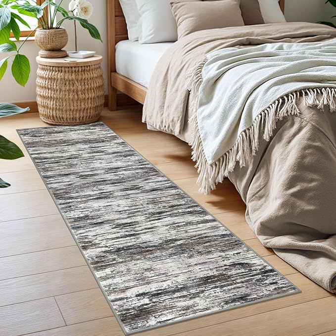 2x6 Modern Abstract Runner Rug for Hallways, Grey Brown Super Soft Hallway Decor Kitchen Rugs with Non-Slip, Non-Shedding Washable Runners for Entryway Bedroom Indoor