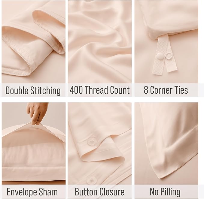 Bella Coterie Luxury Bamboo Viscose King Size Duvet Cover Set | 100% Organically Grown | Corner Ties | Ultra Soft | Cooling | Two Pillow Shams | 106 x 94 | No Insert [Champagne]