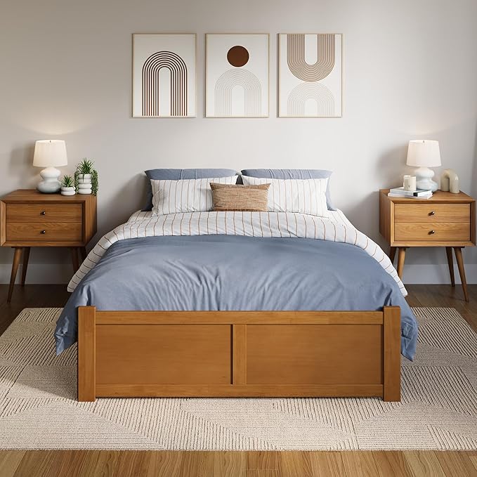 AFI Concord Full Solid Wood Platform Bed with Footboard & Full Trundle in Light Toffee