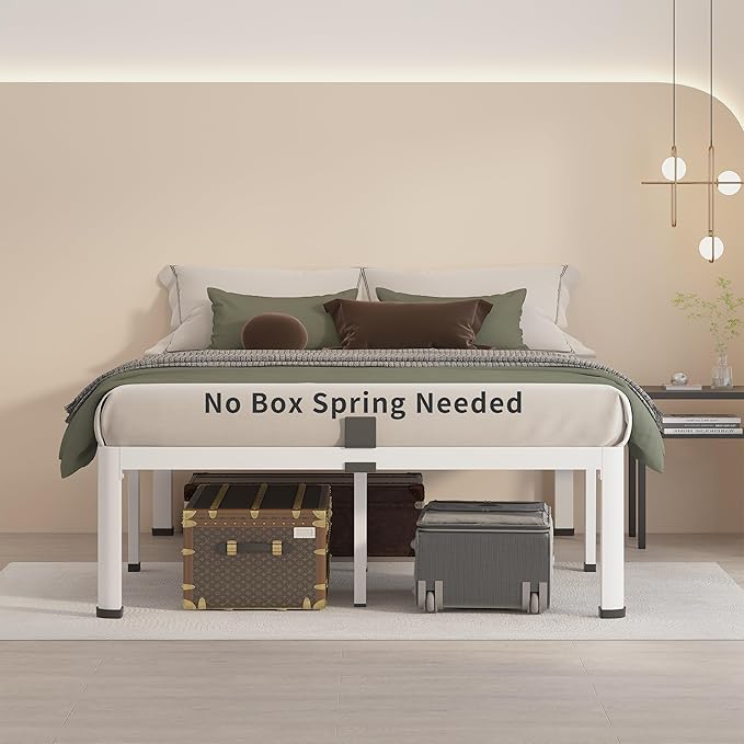 MAF 12 Inch King Metal Platform Bed Frame White with Round Corner Legs, Mattress Slide Stopper, 3000 LBS Heavy Duty Steel Slats Support, Noise Free, No Box Spring Needed, Easy Assembly