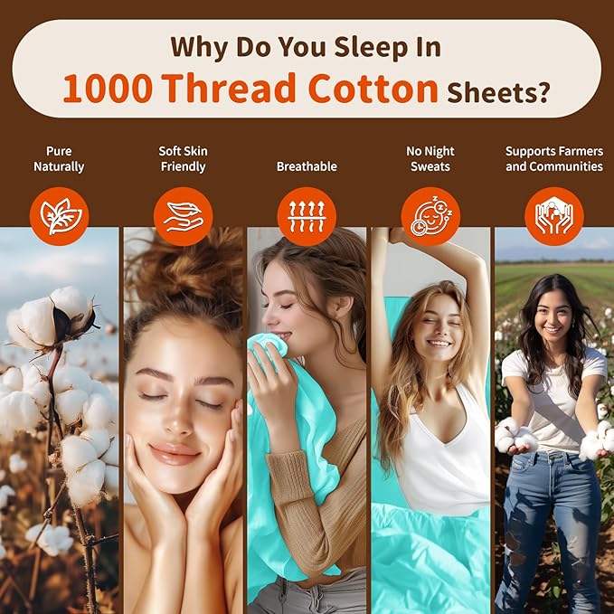 LBRO2M 1000 Thread Count 100% Egyptian Cotton Sheets Set Twin, 3 Piece Sets Bed Sheet Deep Pocket Sheet Set 16" Soft Comfortable All Season (Twin, Lake Green)