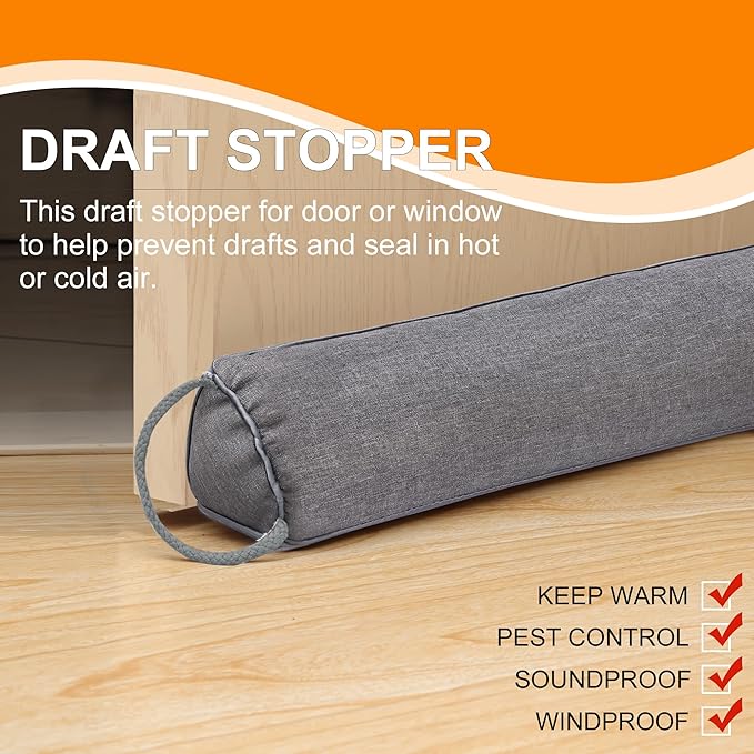 TORRAMI 38" Door Draft Stopper for Bottom of Doors, Seal Blocks Hot Air, Noise, Bugs, Keeps Cold AC in Window Gap Filler Draft Stoppers,Gray
