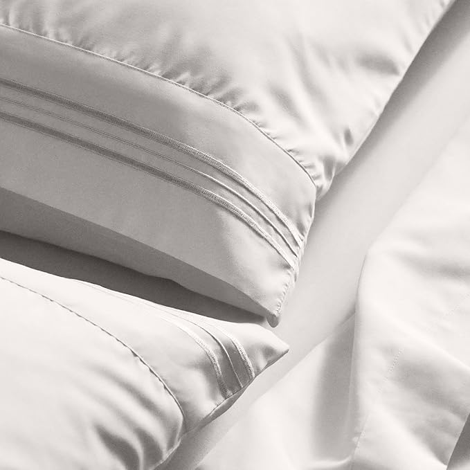 Mellanni King Sheet Set - 6-Piece Iconic Collection Bedding, (Including 4 Pillowcases), 21-Inch Extra Deep Pocket, Easy Care, Ultra Soft, Cooling Sheets, Brushed Microfiber - White