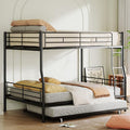 Full XL Over Queen Bunk Bed with Trundle, Heavy-Duty Queen Bunk Bed with with Safety Ladder and Full-Length Guardrail, Convertible to 3 Beds for Teens and Adults, Black