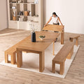 Transformer Table - Solid Wood Extendable Dining Table with 2 Benches, Seats 2-12, Extendable Table, Space-Saving Furniture, Expandable Furniture, Scandinavian Oak, Natural Finish (Table + 2 Benches)