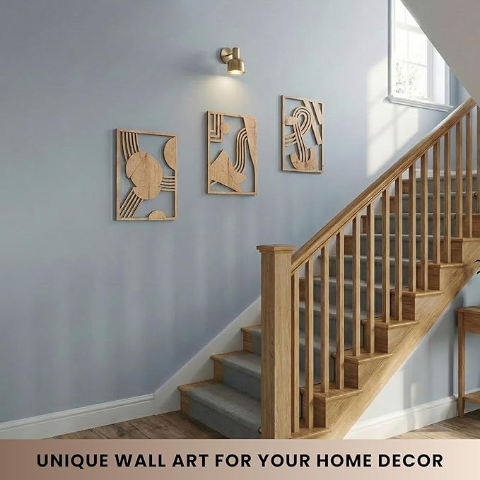 qmmp Modern Wooden Wall Sculptures - Set of 3 - Home Decor Accent - Large Wall Art for Living Room, Bedroom, Office - Easy Installation (Oak, Large - Abstract Shapes)