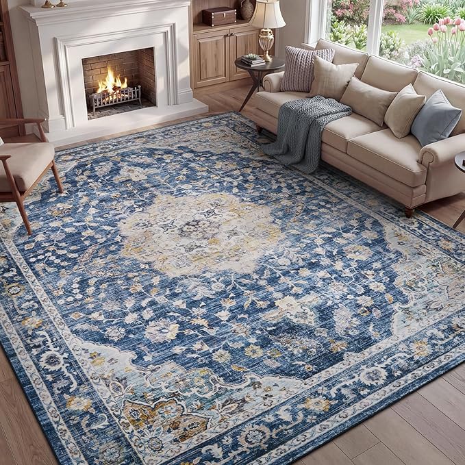 PADOOR 9X12 Area Rug,Rugs for Living Room,Soft Blue Rugs for Bedroom,Machine Washable Rug Non Slip Carpet for Dining Room Living Room Bedside Office