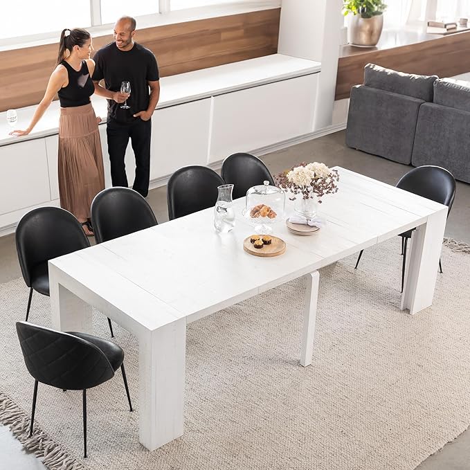 Transformer Table - Solid Wood Extendable Dining Table, Seats 2-12, Extendable Dining Room Table, Space-Saving Furniture, Expandable Dining Furniture (White, Table Only)