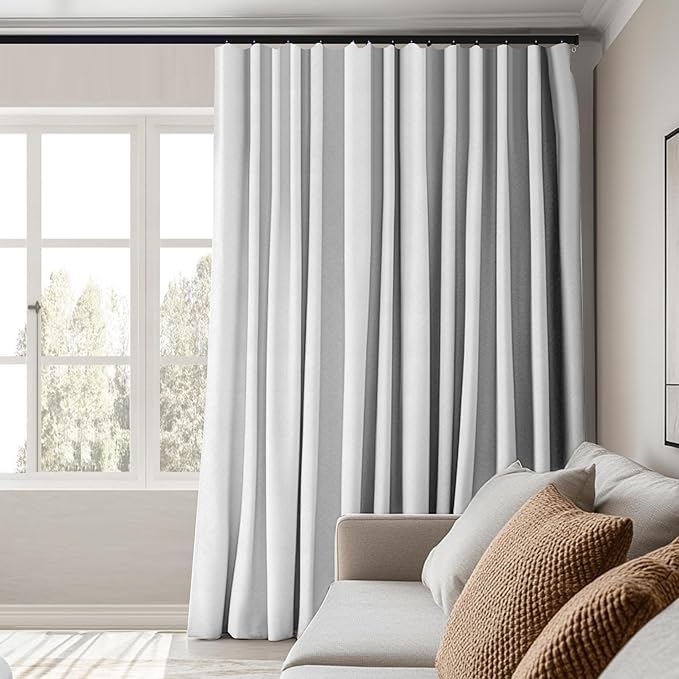 Room Divider Curtains Total Blackout Privacy Curtain Panel Room Thermal Insulated Noise Reduction Curtains for Bedroom Window Living Room Ceiling Track Curtain W 8.3 ft × H 8 ft White