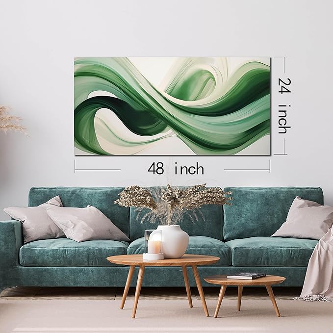 JuhaiArt Green Wall Art for Bedroom White Wall Decor 24"x 48" in Wall Paintings Abstract Picture Art for Living Room Home Kitchen Modern Prints Artwork