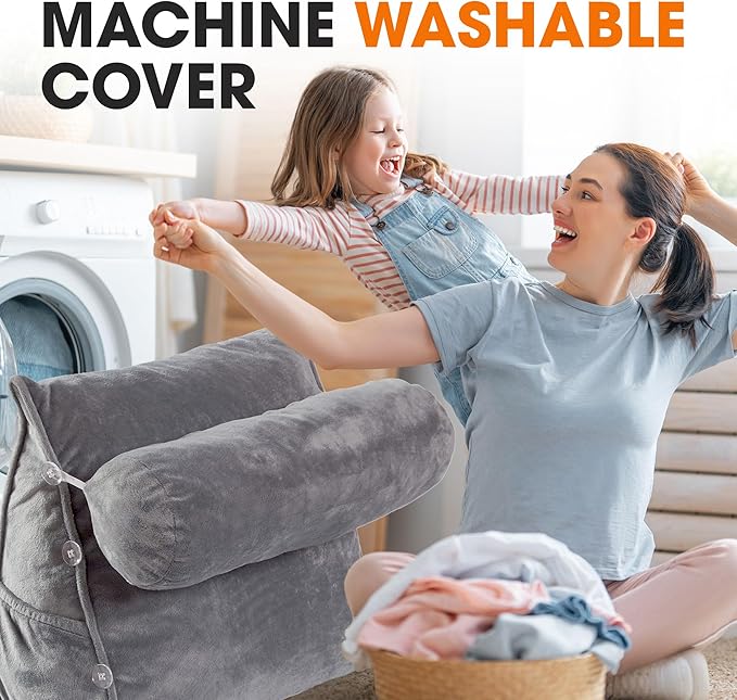 Cheer Collection Reading Wedge Pillow - Adjustable Wedge Reading Pillow with Neck Support, Hollow Fiber-Filled Backrest Pillow for Reading, Gaming, and TV Watching, Gray