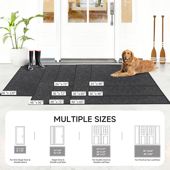 Front Door Mat, Heavy Duty Indoor Outdoor Doormat for Entryway, 60" x 48" Low Profile Outdoor Mats for Home Entrance, Stain and Fade Resistant Welcome Mat for High Traffic Area, Black