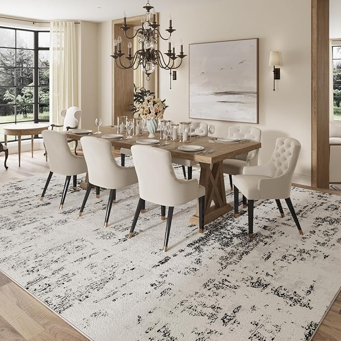 Area Rugs 6x9 Rug for Living Room - Machine Washable Neutral Modern Abstract Soft Rugs for Dining Room Floor Non-Shedding Carpets for Bedroom Farmhouse Home Office Decor