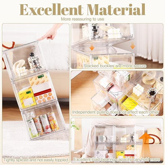 AZ.MIFENO Large Stackable Storage Drawers,Clear Thickened Drawer Organizers with Pull-Out Drawer for Skincare,Cosmetics, Ideal for Closet,Bathroom,Kitchen Undersink,Cabinet,Toy Organization (2 Packs)