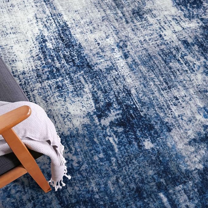 IOHOUZE Abstract Runner Rug 3x20 Ft Extra Long Washable Runners for Hallways, Non Slip Kitchen Runner Printed Faux Wool Entryway Runner Indoor, Modern Abstract Floor Carpet for Hall Stair, Navy/Grey