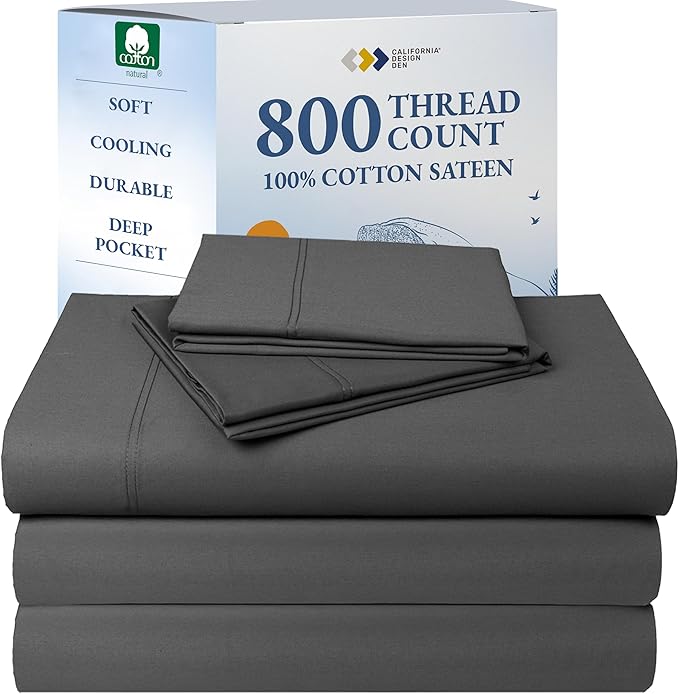 California Design Den Split King Sheets for Adjustable Bed - Buttery Soft 800 Thread Count, 100% Cotton Set, Sateen Bedding Set with Durable Twin XL Fitted Sheets - Grey