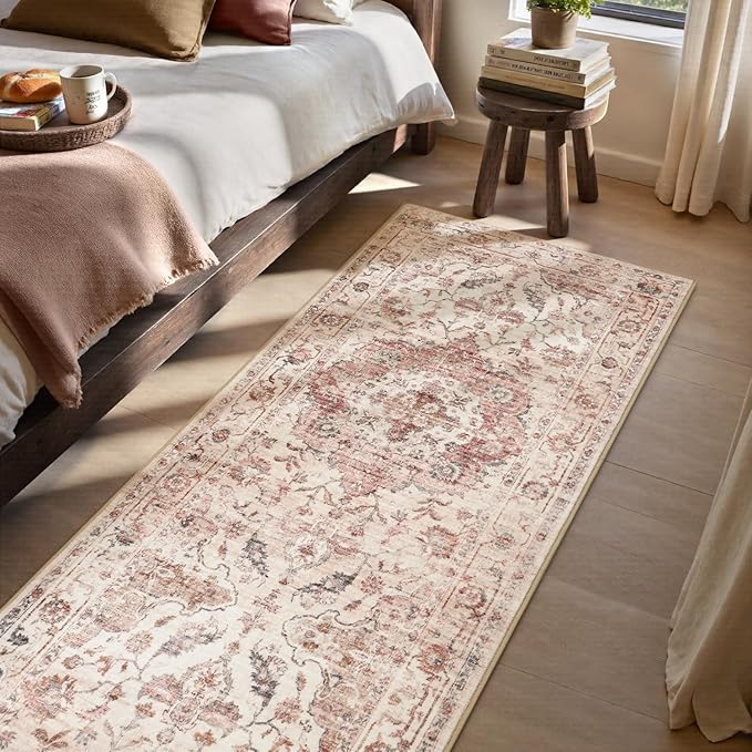 PADOOR 2X10 Runner Rug,Runners for Hallways,Soft Pink Washable Bedside Rugs for Bedroom,Non Slip Long Rug for Hallways Entryway Laundry Room Stair Kitchen Bathroom