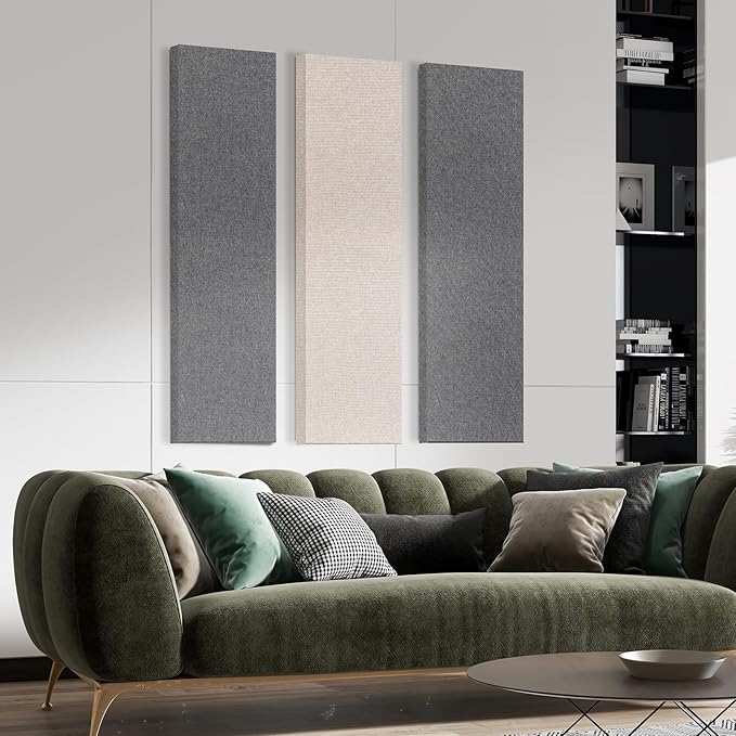 UMIACOUSTICS 2 PCS Fiberglass Acoustic Panels, 48x12x2 Inches Sound Absorbing Panels, Sound Proof Panels for Studios, Office, Home Theater. (Heather)