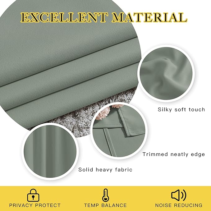NICETOWN Blackout Sage Green Curtains for Bedroom - Chic Thermal Insulated Grommet Room Darkening Window Treatments Sound Reducing Window Drapes for Living Room (2 Panels, W37 x L84)
