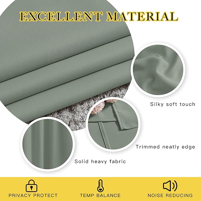 NICETOWN Light Reducing Grommet Curtains - Triple Woven Textured Soft Curtain Panels for Living Room Window Treatment Drapes for Sliding Door (W80 x L108, Sage Green, 2 Pieces)