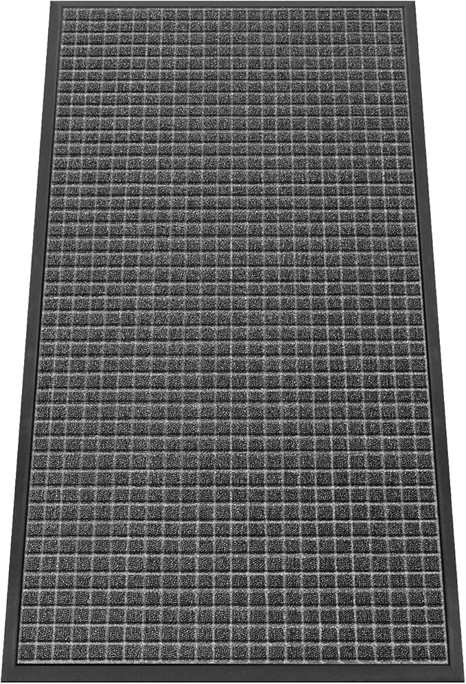 Kuyal Front Door Mat, 2'*4' Door Mat for Inside Outside Entrance,Waterproof Welcome Mats with Non-Slip Backing, Indoor Outdoor Entryway, Commercial Floor Mats, Durable & Easy to Clean, Dark Gray