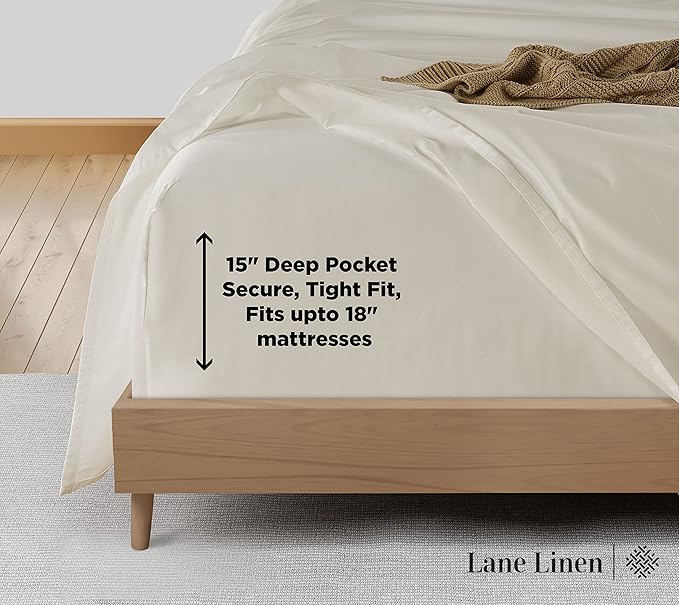 LANE LINEN 600 Thread Count 100% Cotton Bedding Sheet & Pillowcases California King, Soft & Comfy Sateen Weave Hotel Style Thick California King Sheets Set, Machine Wash - Ivory