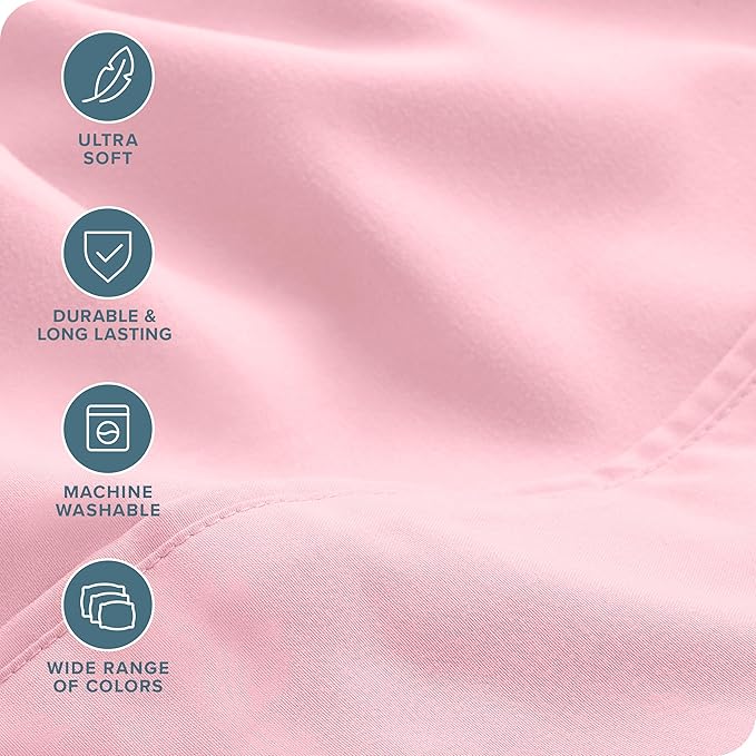 Bare Home Hotel Luxury Twin Sheet Set, Extra Soft - 4 Piece Set - Deep Pockets - Easy Fit - Cooling & Breathable - Wrinkle, Fade, Stain Resistant - Includes 2 Pillowcases (Twin, Light Pink)