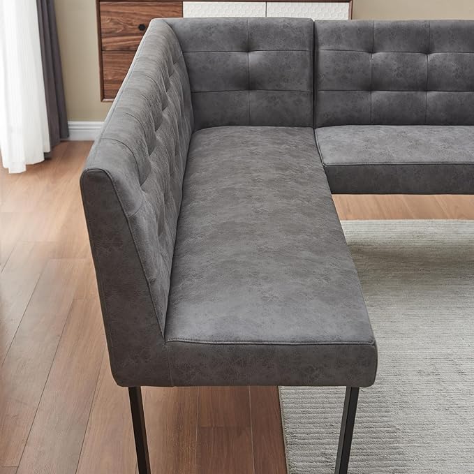Modern L-Shaped Dining Bench, Vintage Fabric Upholstered Corner Sofa with Metal Legs for Kitchen Nook, Living Room, Dining Room (Left Seat)