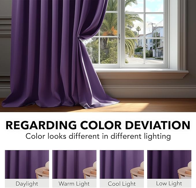 Deconovo Blackout Curtains, Thermal Insulated, W52 x L45 2 Panels, Back Tab, Machine Washable, Room-Darkening Drapes for Bedroom/Living Room Purple Grape