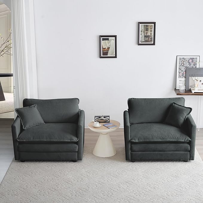 mikibama 41.4" W Single Seat Sofa, Chenille Comfy Deep Upholstered Couch Armchair with Toss Pillow for Living Room Bedroom Office Apartment, Grey