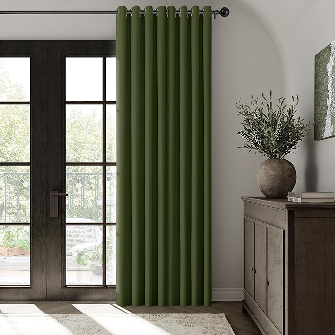 ChrisDowa 100% Blackout Olive Green Solid Curtains 120 Inches Long 2 Panels for Bedroom Living Room,Farmhouse Room Darkening Thermal Insulated Soundproof Grommet Top Window Treatment Drapes,52x120
