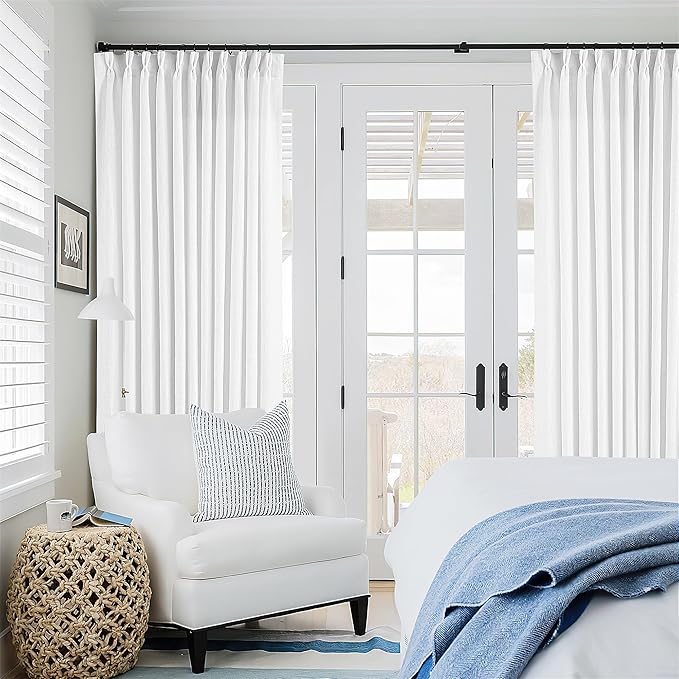 Extra Wide 102 Inch Long Curtains 70 Inch Width Pinch Pleat Linen Curtains for Living Room BedroomLight Filtering Privacy Pleated Hooks Rings Back Tab for Sliding Door White 1 Panel