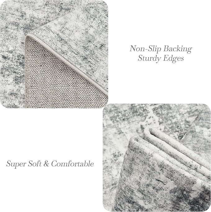 Abstract Rug 8x10 Large Living Room Rugs Neutral Modern Washable Area Rugs for Bedroom Dining Room Non-Slip Stain Resistant Foldable Thin Rug Gray White