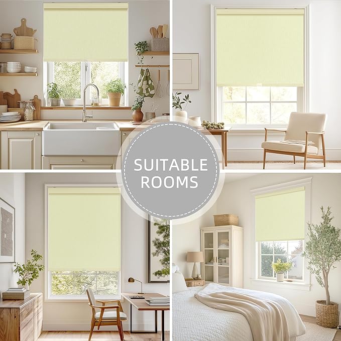 ChrisDowa Cordless Blackout Roller Shades for Windows, Striped Free-Stop Window Blinds with Privacy, Thermal Insulated Window Shades for Home, Office and Door. Beige, 52" W x 72" H