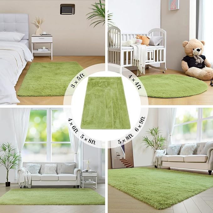 duduta Green Fluffy Round Rug 4x4 ft, Shag Fuzzy Plush Circle Throw Rug for Nursery Bedroom Living Room Home Decor