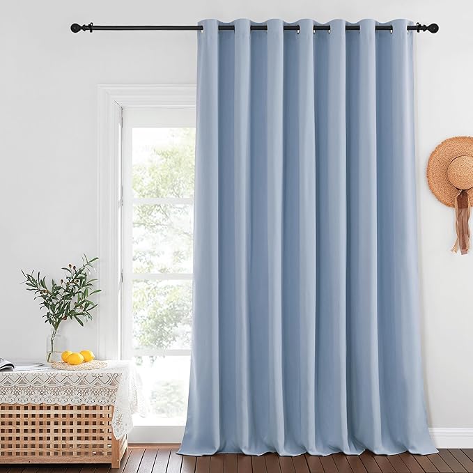 NICETOWN Vintage Blue Blackout Curtains for Bedroom/Living Room 132 Inch Length - Thermal Insulated Room Darkening Grommet Top Window Curtains (100 by 132 - Inch, 1 Panel)
