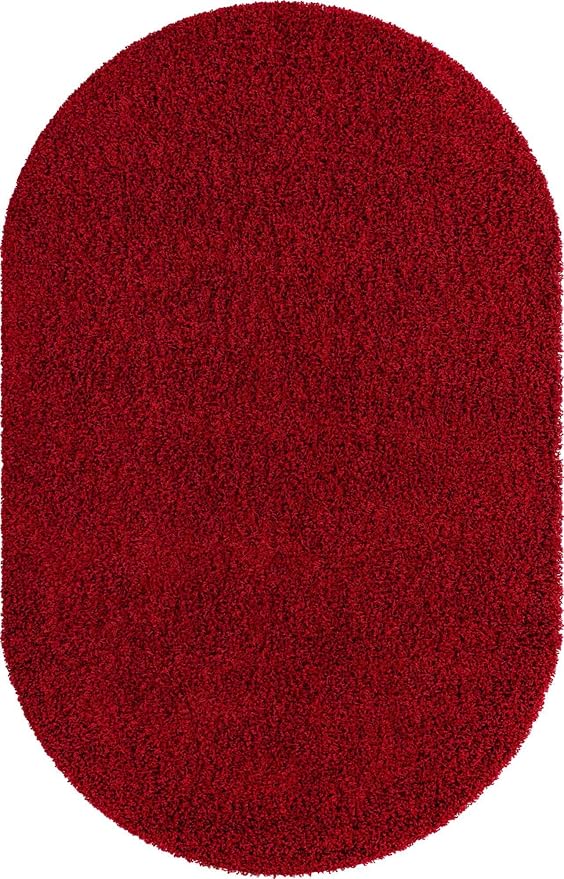 Unique Loom Solid Shag Collection Area Rug (5' 1" x 8' Oval, Cherry Red)