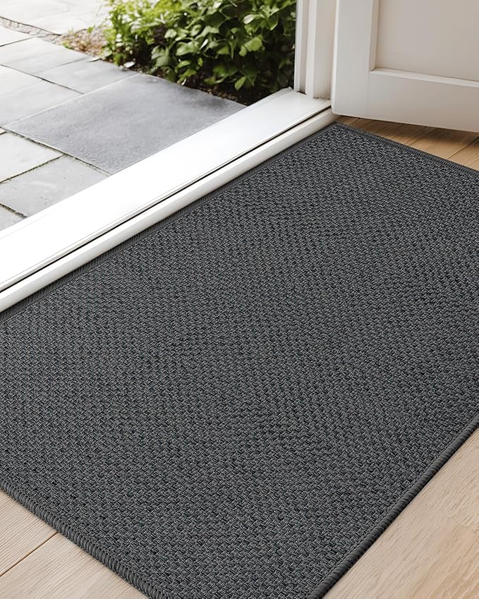 Color&Geometry Ultra-Thin Indoor Door Mat, 27"x59" Low-Profile Non-Slip Entryway Rug with Modern Geometric Texture, Washable Doormat for Entrance, Front Doors, Grey (Rolled-up NO Creases)