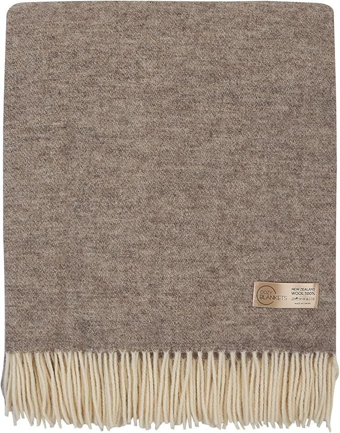 | Wool Blanket/Throw | 100% New Zealand Wool | Perfect for Home and Outdoors | Virgin Wool Throw with Fringes 75"x87" (190 x 220 cm)