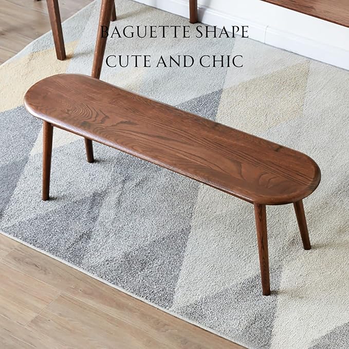 100% Solid Oak Dining Bench, Wood Bench for End of Bed with Rounded Corners, Entryway Benches for Farmhouse, Kitchen, Living Room(Walnut,12" L x 47.2" W x 16.2" H)