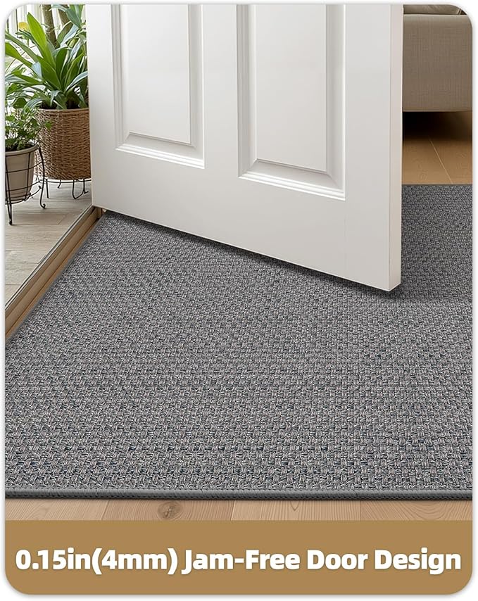 Color&Geometry Ultra-Thin Indoor Door Mat, 21"x31" Low-Profile Non-Slip Entryway Rug with Modern Geometric Texture, Washable Doormat for Entrance, Front Doors, Light Grey (FOLD)