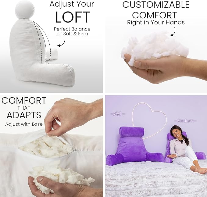 Husband Pillow XXL – Reading Pillow Bed Chair with Arms & Back Support – Light Purple - Back Pillow for Beds Sitting Up – Bed Rest Arm Pillow – Comfy Reading Pillow for Adults