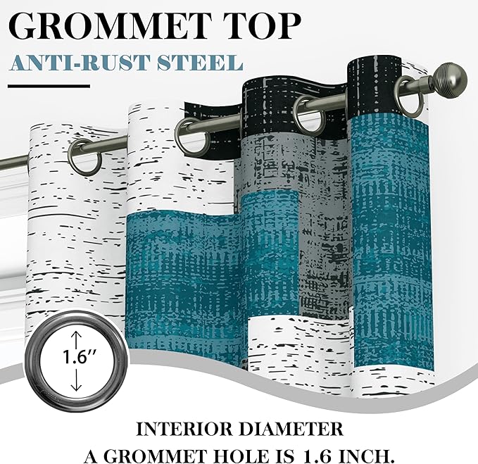 Rustic Blue Grey 100% Blackout Curtains for Bedroom 63 inch Long 2 Panels Set Gray Modern Abstract Geometric Black Out Curtains Insulated Room Darkening Window Drapes for Living Room, 52Wx63L