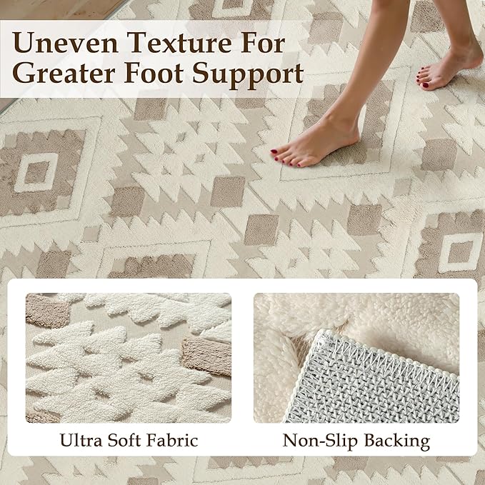 Ivory Brown 6x9 Area Rug Washable Living Room Moroccan Shag Carpet Non Slip Soft Neutral Boho Plush Pile Large Throw Rug for Office Bedroom Dining Room Playroom