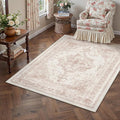 Area Rug 3x5 Washable Pink Rug Vintage Boho Medallion Entryway Door Mat Entrance Distressed Retro Carpet Non Slip Low Pile Small Soft for Office Kitchen Bedroom Laundry Bathroom Hallway