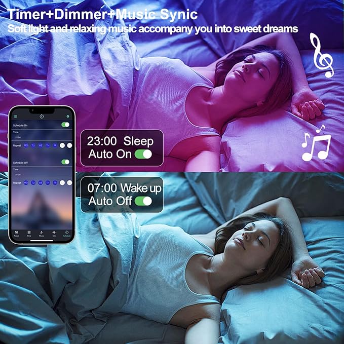 Under Bed Lights Motion Sensor LED Light Strip, 9.84ft 3 Mode RGB Motion Activated Bed Light with Music Sync and Timer, Color Changing Dimmable Night Lights with Remote APP Control for Bedroom