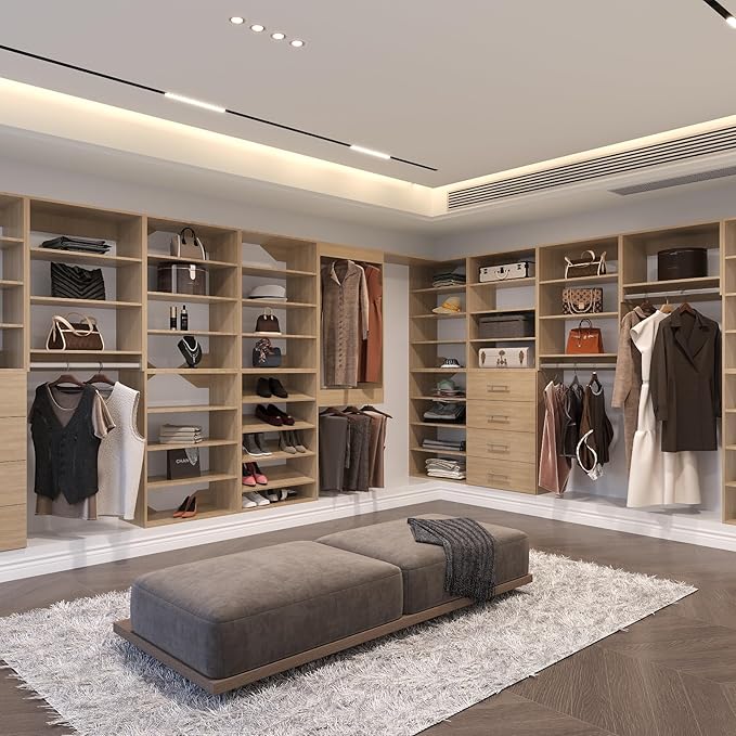 2 Drawer Short Tower Closet Unit, Modular Closet System, Wood Closet System Organizer with Storage for Walk In Closets, Clothing Rack Closet for Hanging Clothes, Bedroom, Wood, 19.5"W