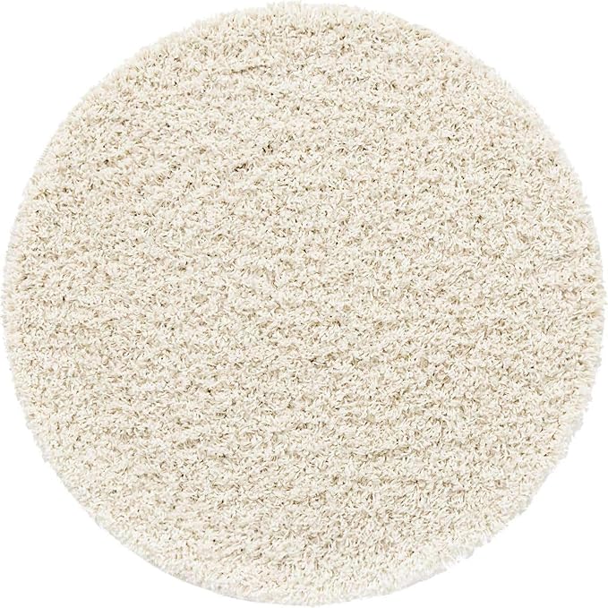 Unique Loom Solid Shag Collection Area Rug (3' 3" Round, Snow White)