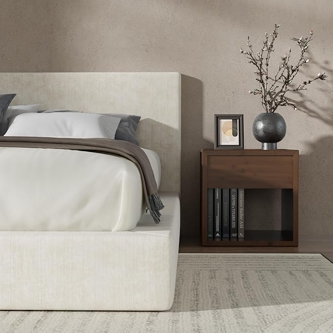 RECCI Cloud Upholstered Full Bed Frame with Headboard, 5 Inch Foam Padded Platform, No Box Spring, Easy Assembly(Cream)