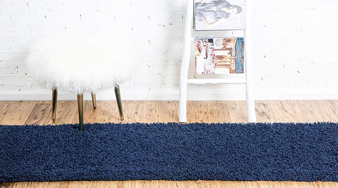 Unique Loom Solid Shag Collection Area Rug (2' 6" x 16' 5" Runner, Sapphire Blue/ Navy Blue)